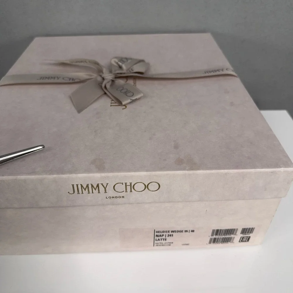 Jimmy Choo Sandals Womens Size 39.5 Heloise Wedge 95 Leather Cork Platform